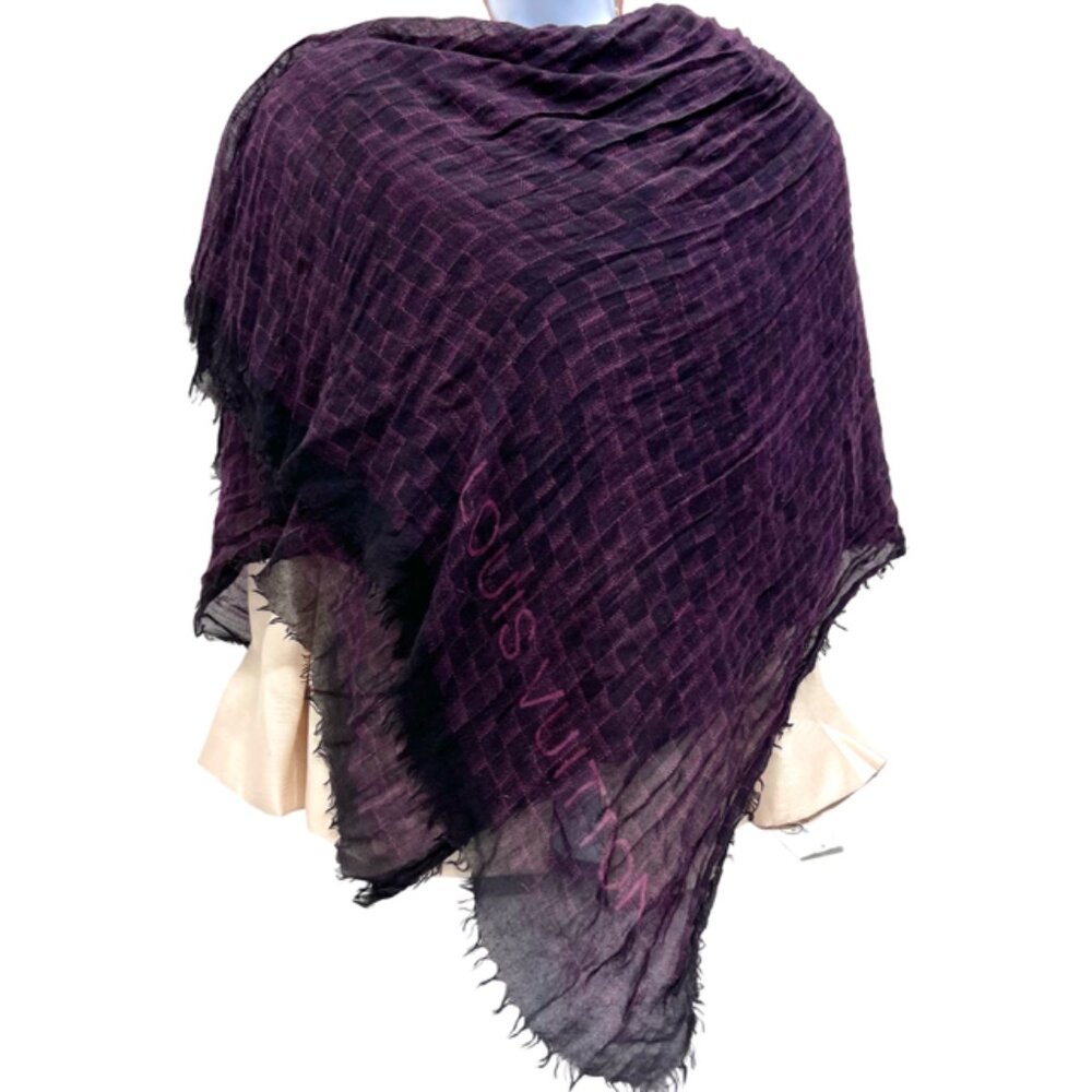LOUIS VUITTON Etole Fringe Shawl Scarf 70% Cashmere/30% Silk 80" x51" 401910(42 - Picture 4 of 16